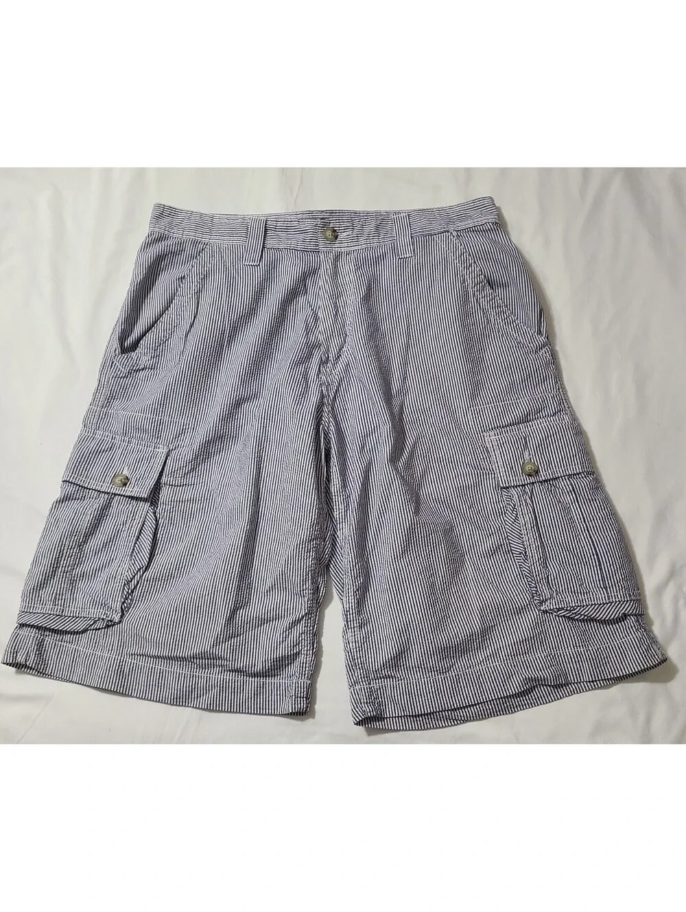 Seersucker Bermuda Shorts Mens Sz 34 Large Blue White Striped Summer Coastal EUC